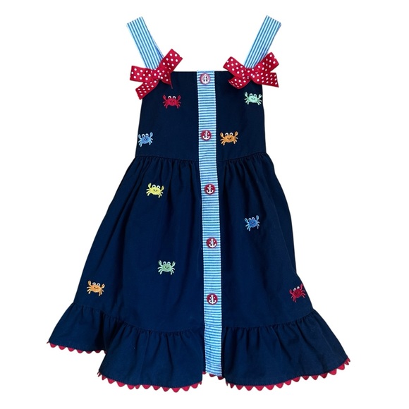 Good Lad Other - Good Lad Crab Embroidered Nautical Red White and Blue Dress 2T